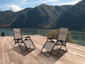 Tuinstoel set 2 relax stoelen tuin verstelbaar zero gravity loungestoel "Sintra" - Taupe - grijs bruin 2