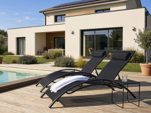 Ligstoelen set 2 ligbedden tuin aluminium Beauty "Phoenix" Zwart 2