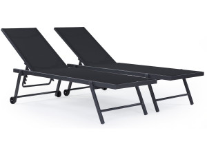 Ligbed set 2 stuks tuin ligstoel verstelbaar aluminium textiel "Jolia" - Donkergrijs / Zwart