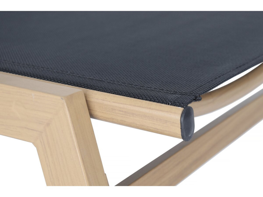 Elysia" aluminium ligstoel met houteffect - Zwart