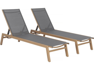 Set van 2 "Elysia" aluminium ligstoelen met imitatiehout - Grijs