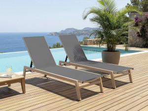 Set van 2 "Elysia" aluminium ligstoelen met imitatiehout - Grijs 2