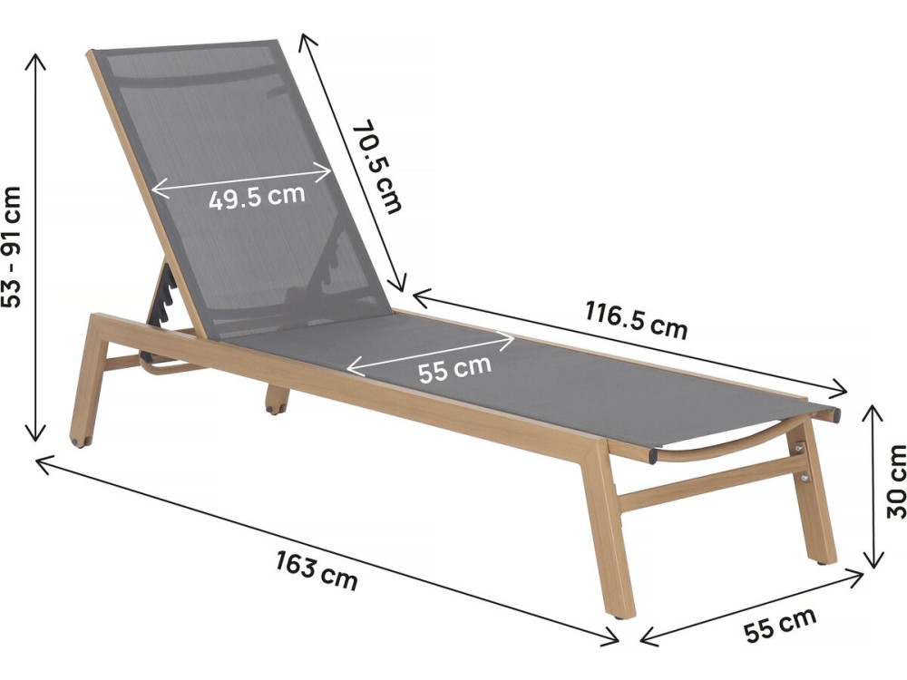 Set van 2 "Elysia" aluminium ligstoelen met imitatiehout - Grijs