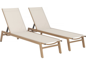Set van 2 "Elysia" aluminium ligstoelen met imitatiehout - Ecru