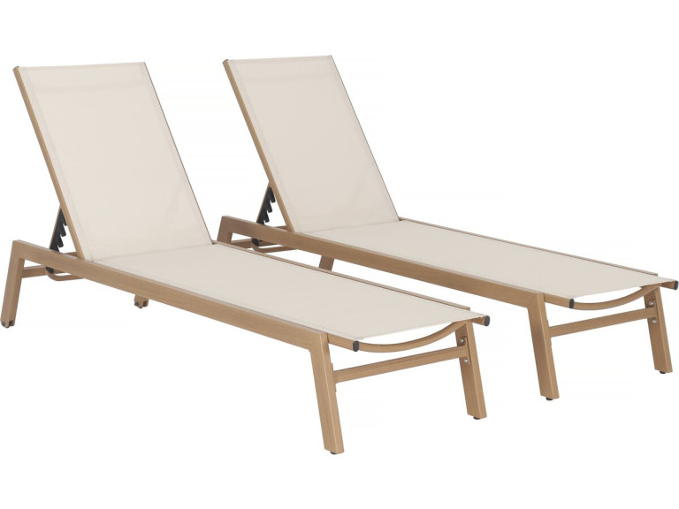 Set van 2 "Elysia" aluminium ligstoelen met imitatiehout - Ecru
