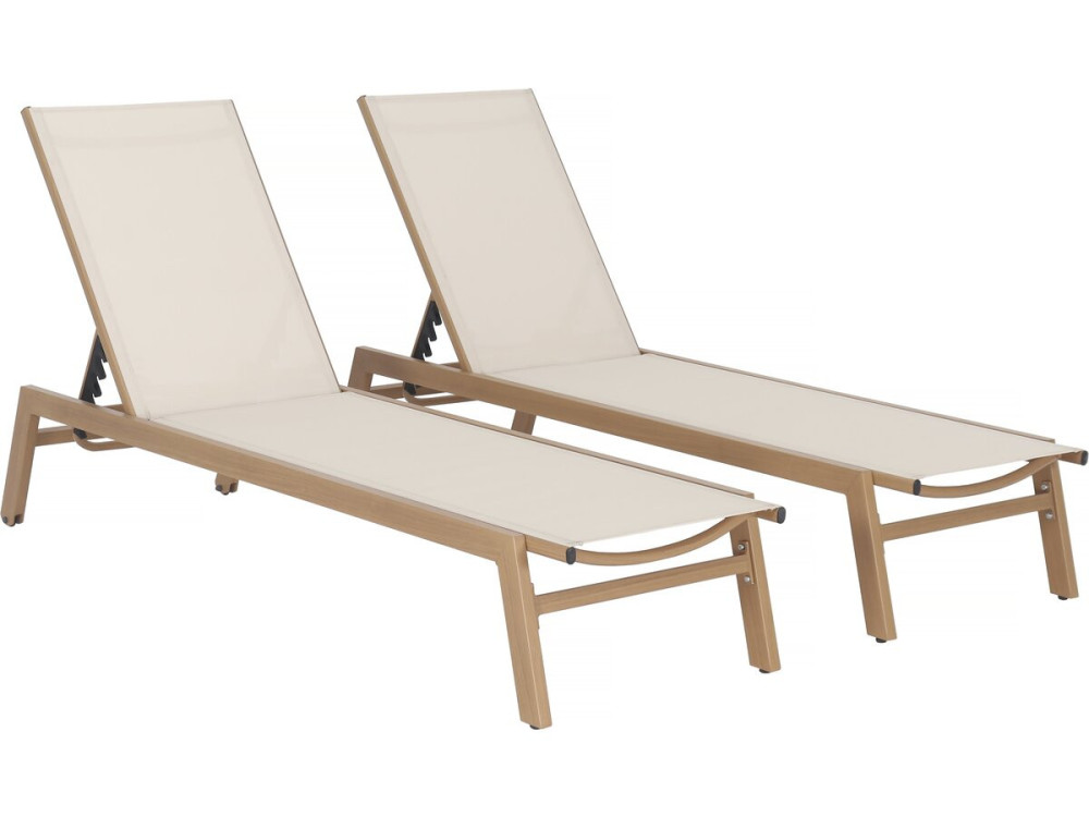 Set van 2 "Elysia" aluminium ligstoelen met imitatiehout - Ecru