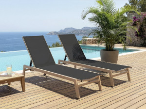 Set van 2 "Elysia" aluminium ligstoelen met imitatiehout - Zwart 2