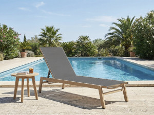 Elysia" aluminium ligstoel met houteffect - Grijs 2