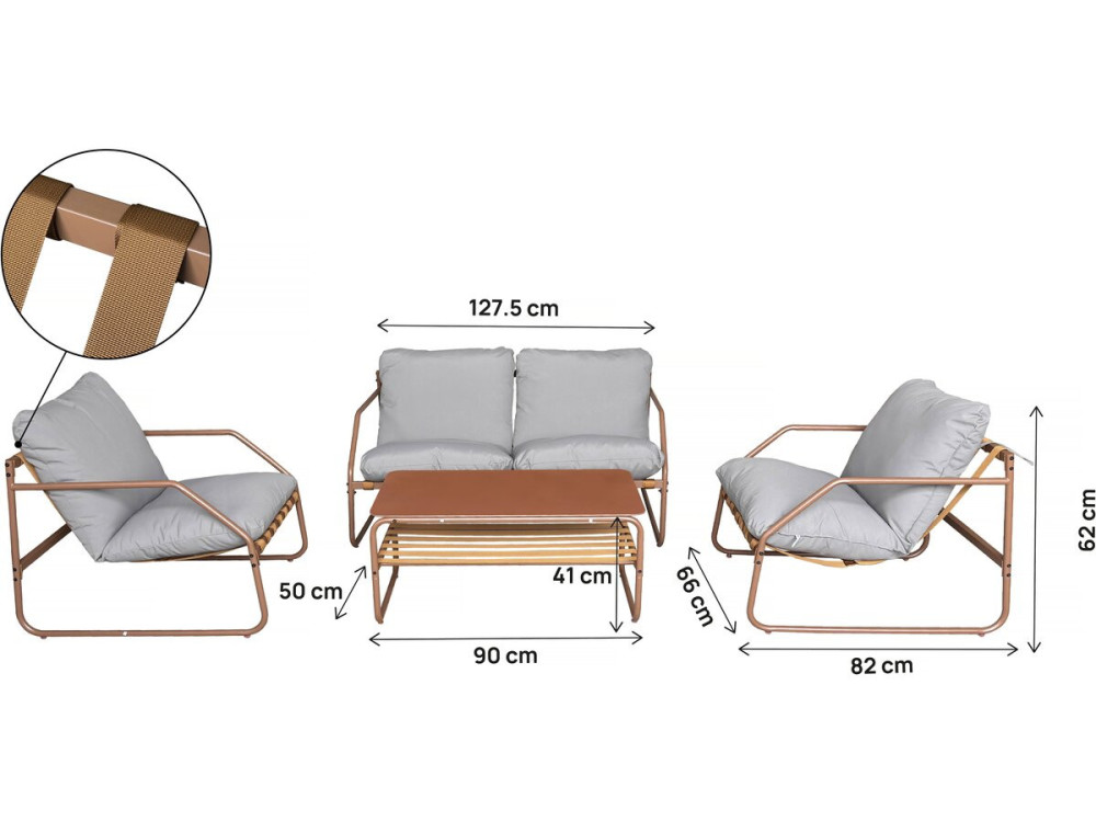 Metalen tuinset "Sora" met kussens - 4 zits - Terracotta