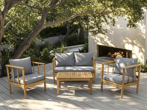 Houten tuinset "Milano" met kussens - 4 zits - Grijs 2