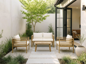 Beckham" houten tuinset met kussens - 4 zits - Beige 2