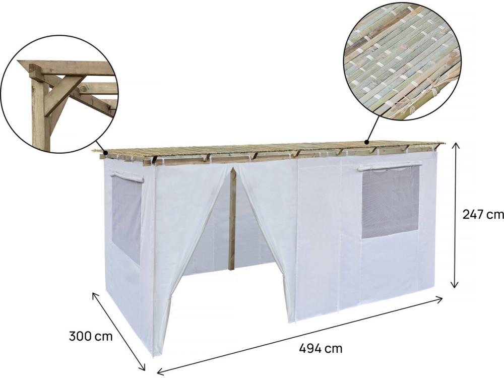 Houten Sukkah 3 x 5 m met stof - Kosher lemaehadrin - Skhah Niet inbegrepen