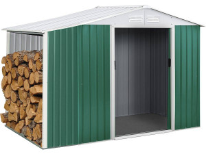 Tuinhuisje metaal "Rosas" 2,71 m² met houtopslag haardhout rek buiten - Groen