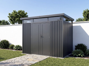 Premium metalen tuinhuis met plat dak en klapdeur "Lexinton" - 6,76 m² - Grijs 2