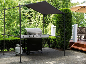 Pergola barbecue overkapping metaal aanbouw luifel zonwering - 277 x 149 cm - Antraciet 2