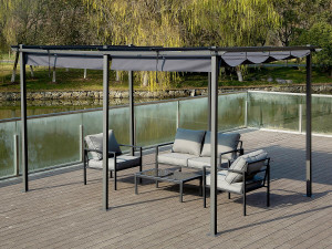 Pergola terrasoverkapping metaal harmonicadoek schaduwdoek zonwering verstelbaar  - 3 x 6 m - Antraciet 2