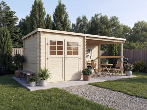 Montval" houten tuinhuis met luifel - 14 m² - 28 mm 2
