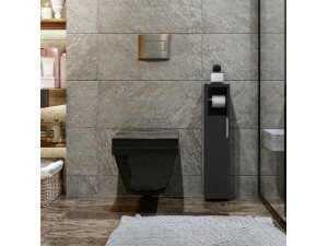 Houten toiletrolhouder "Star" - 15 x 12 x 65 cm - Antracietgrijs 2