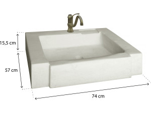 Spoelbak "Modena" - gereconstitueerde steen - 74 x 57 x 15,5 cm 2