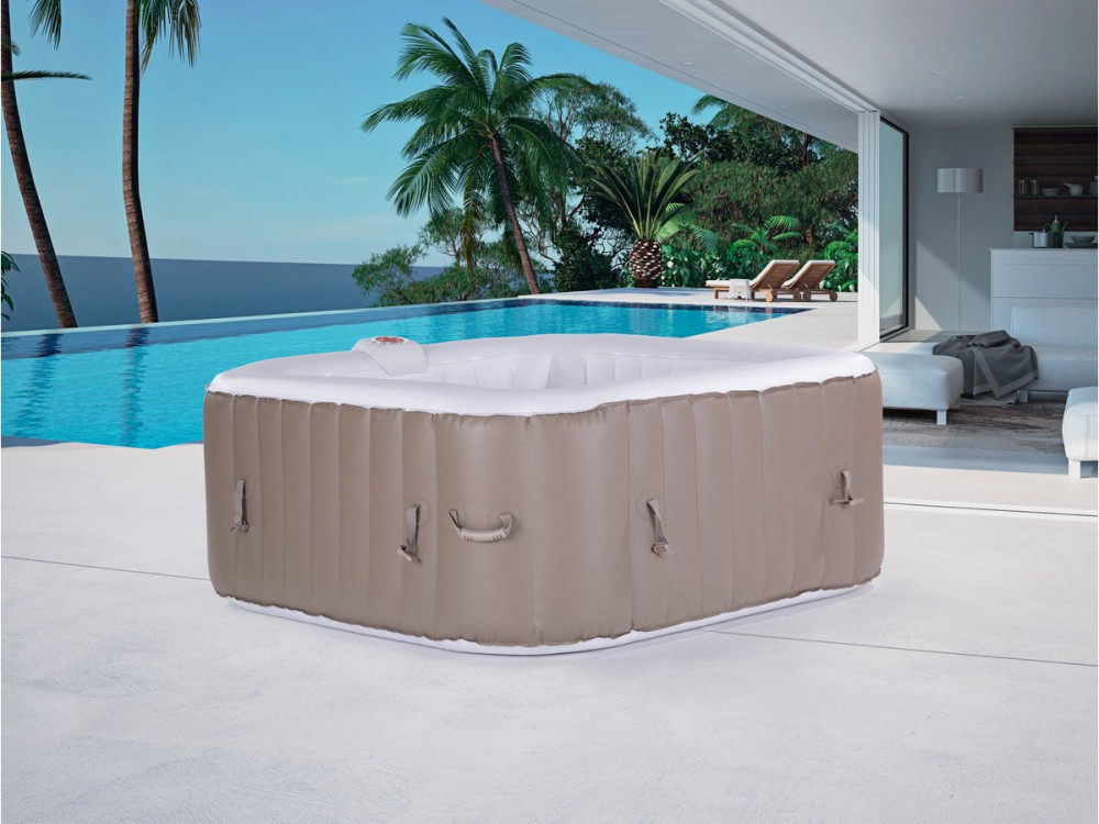 Opblaasbare jacuzzi spa vierkant pvc Monac - 6 zits - Taupe / Crème