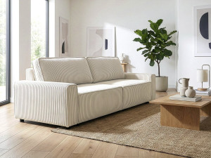 Bank 3 zits slaapbank meubel opbergruimte ribfluweel velours "Montaigne" - Beige - lichtbruin 2