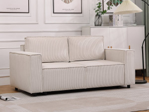Bank slaapbank meubel opbergruimte ribfluweel velours "Montaigne S" - 3 zits - Beige - lichtbruin 2