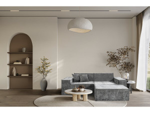 Modulaire rechte bank met voetenbank in structuurstof "Lusso" - 3-zits - Grijs 2