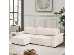 Hoekbank slaapbank getextureerd textiel bank "Montaigne" - 4 zits - Beige - lichtbruin 2