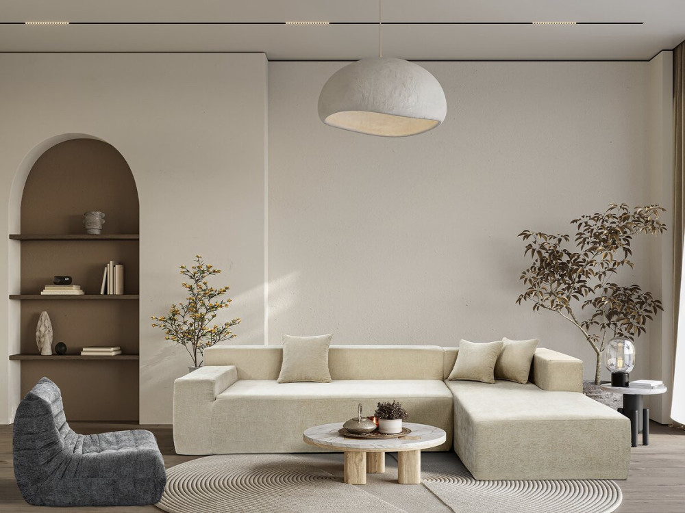 "Tessaro" hoekbank met structuurstof - 4-zits - Beige