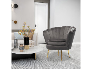 Stoel fauteuil velours fluweel "Floria" - 75 x 68 x 77,5 cm - Grijs 2