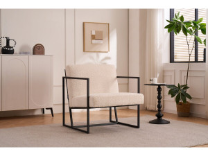 Stoel fauteuil velour fluweel en metaal "Kennedy" - 73. 5 x 75,5 x 81 cm - Crème 2