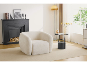 Washington" fauteuil van krullende stof - Wit 2