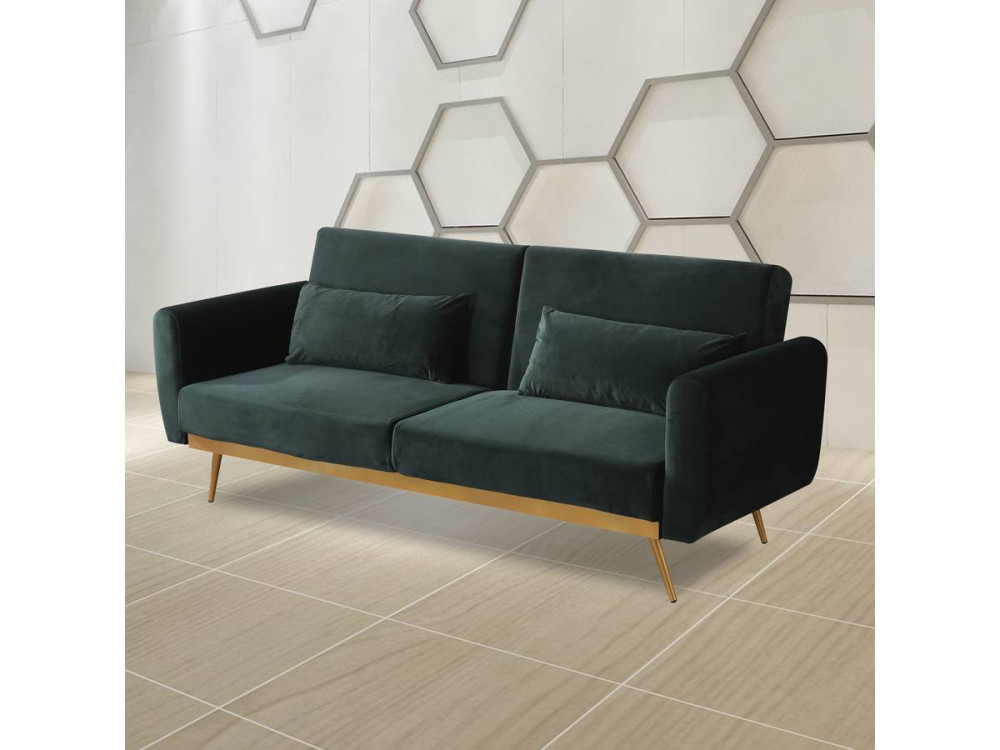 Slaapbank bankstel velours "Donia" - 203 x 81 x 83 cm - 3 zits - Groen Donkergroen