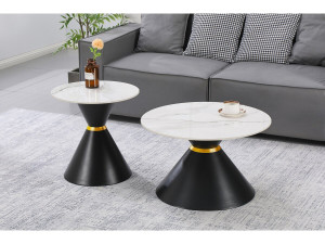 Set van 2 keramische salontafels "Moon" - 70 x 70 x 42 cm - Grijs/Wit 2
