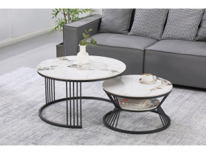 Set van 2 "Ombre" keramische salontafels - 70 x 70 x 45 cm - Wit 2