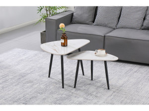 Set van 2 keramische salontafels "Terra" - 49 x 79 x 56 cm - Wit 2