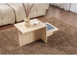 Houten salontafel "Harmony" - 80 x 40 x 40 cm - Travertin 2