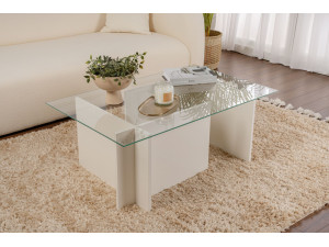 Vetrino" glazen salontafel 105 x 65 x 40 cm - Wit hout 2