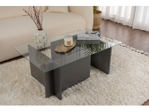 Vetrino" glazen salontafel 105 x 65 x 40 cm - Antraciet 2