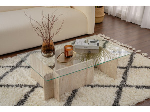 Houten salontafel "Flavio" - 105 x 65 x 30 cm - Travertin 2