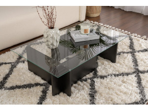 Glazen salontafel "Flavio" 105 x 65 x 30 cm - Zwart hout 2