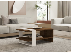 Houten salontafel "Gaye" - 80 x 50 x 35 cm - Notelaar, Wit 2