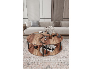 Houten salontafelset "Yin" 70 x 70 x 38 cm - Notelaar 2