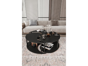 Houten salontafelset "Yin" 70 x 70 x 38 cm - Zwart 2