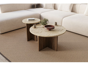 Private" houten salontafel set 70 x 70 x 40 cm - Travertin 2
