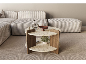 Houten salontafel "Oalla" 70 x 70 x 45 cm - Travertin 2