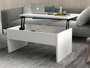 Akilli" salontafel met houten opbergkist - 90 x 52 x 45 cm - Wit 2