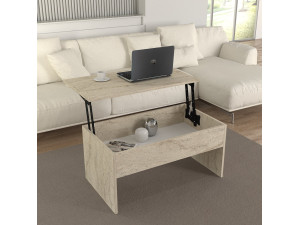 Akilli" salontafel met houten opbergkist - 90 x 45 x 52 cm - Travertin 2