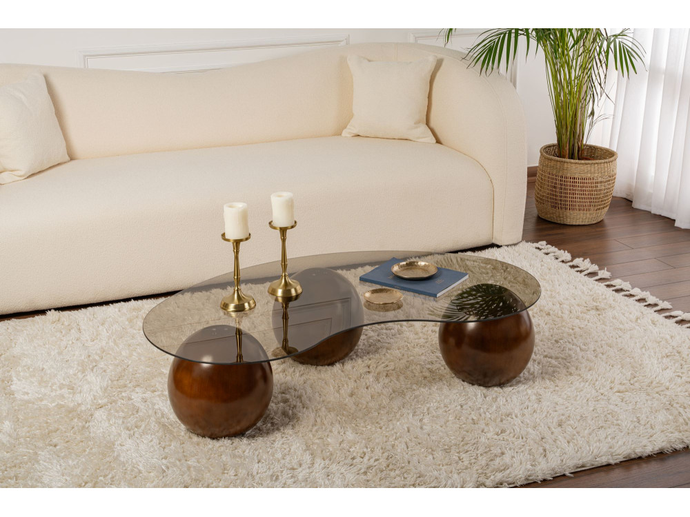 Sphere" glazen salontafel - 120 x 70 x 30 cm - Bruin