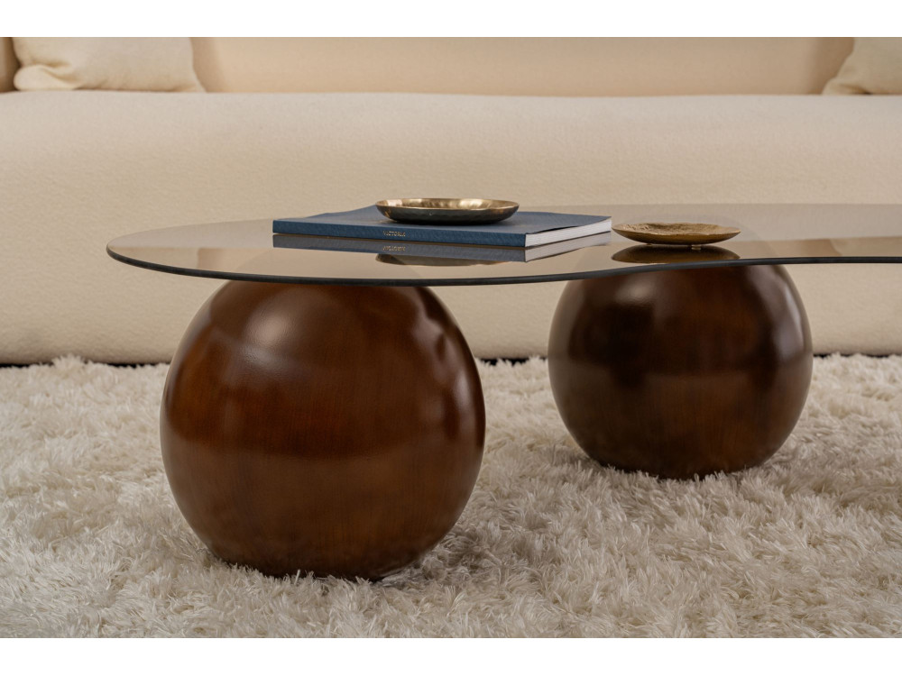 Sphere" glazen salontafel - 120 x 70 x 30 cm - Bruin